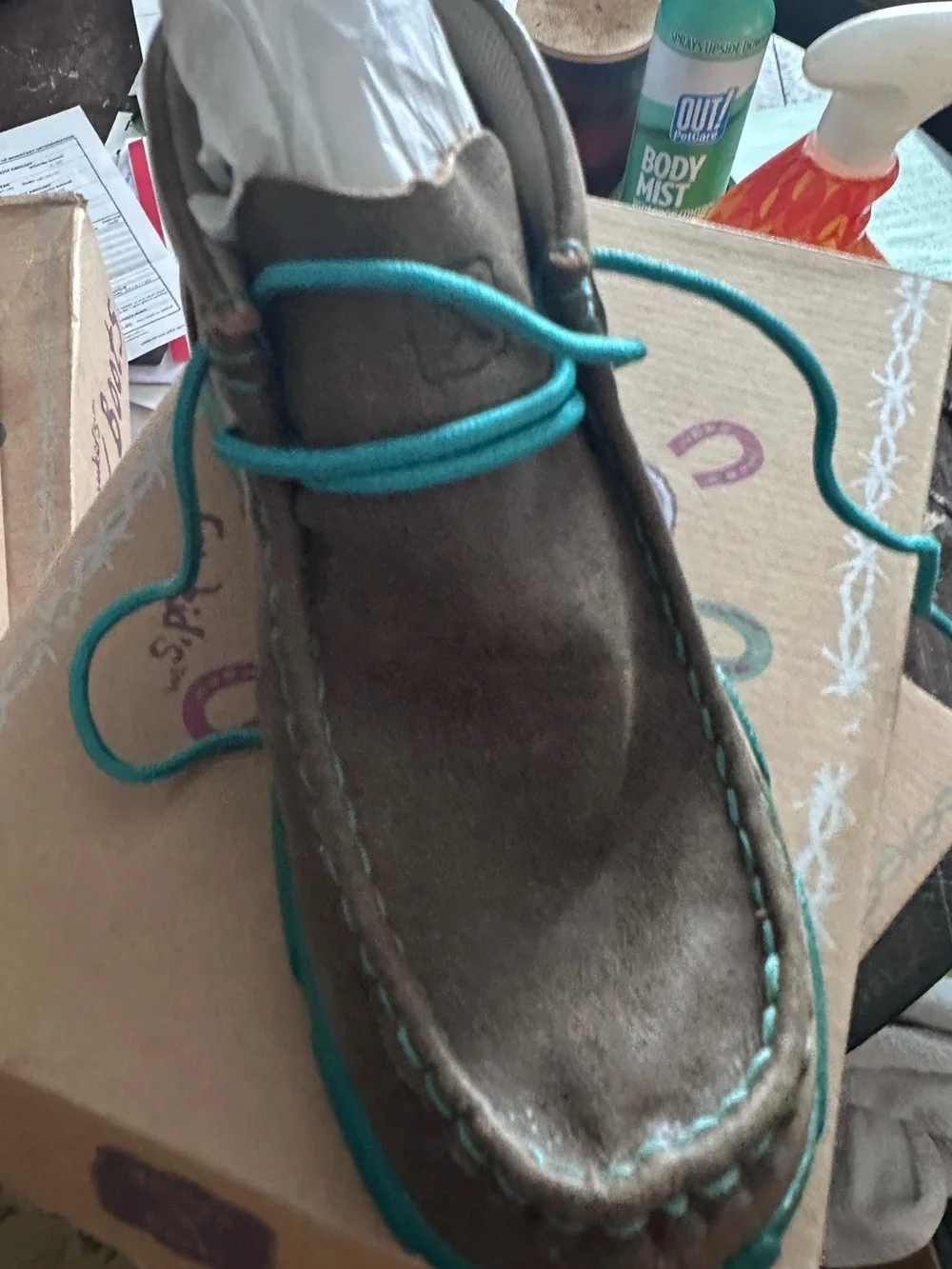 Twisted X Kids Brown Moccasin with Teal Accents